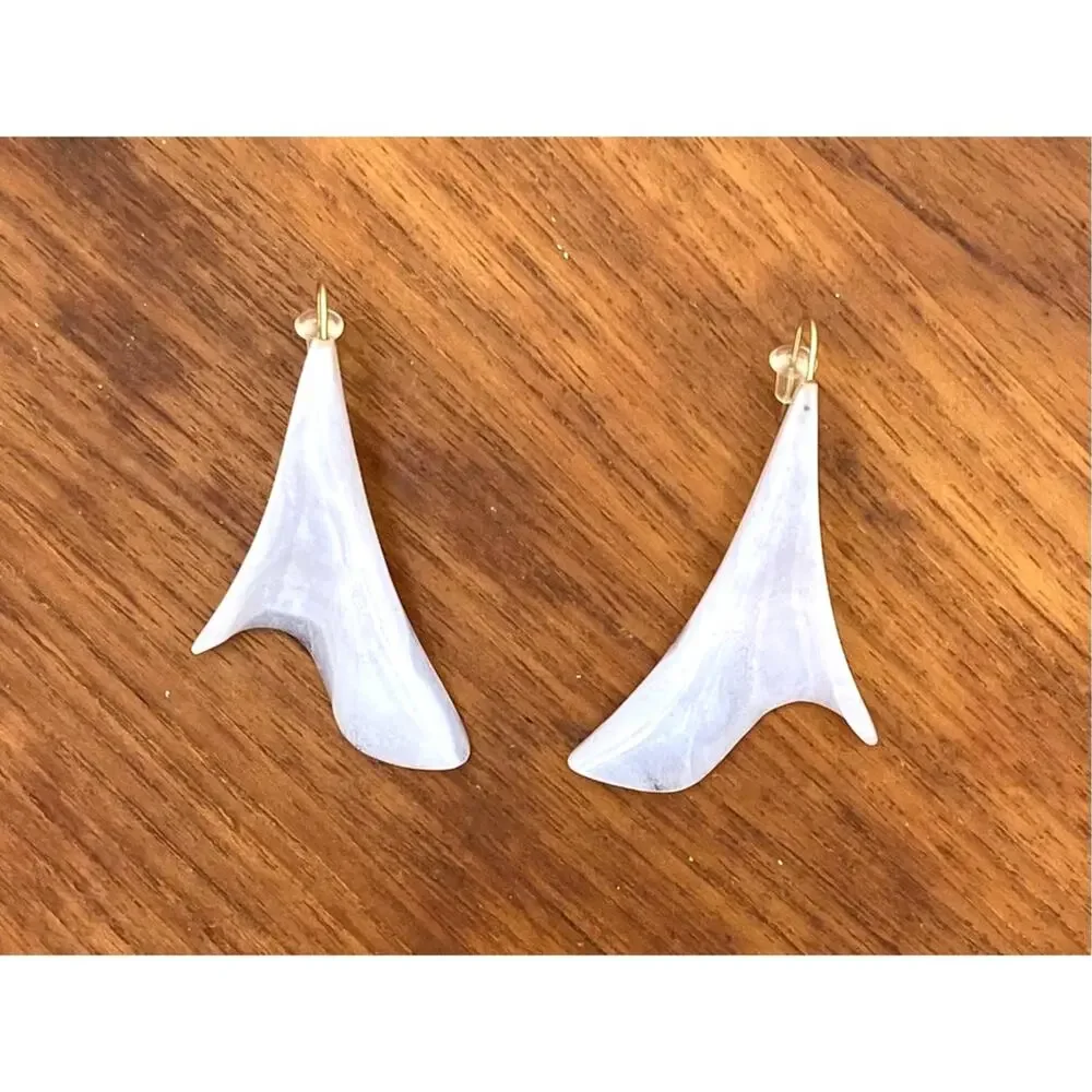 Blue Lace Agate Drop Earrings Light Weight Vintage 80s READ